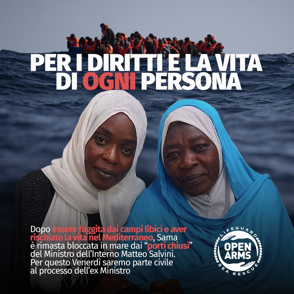 Domani saremo in Tribunale a Palermo per una nuova udienza del Processo #Salvini. Bloccando in mare Sama e la sua famiglia, l’Italia e l’Europa hanno calpestato i diritti e la vita di donne, uomini e bambini vulnerabili.
Siamo #partecivile per loro.

📸 PH Francisco Gentico