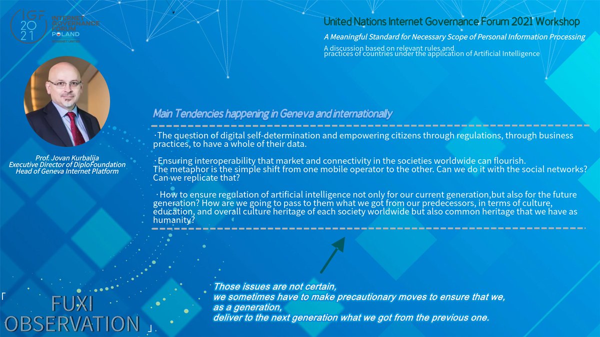 Dr. Jovan Kurbalija,<a href="/jovankurbalija/">Jovan Kurbalija</a>  Executive Director of DiploFoundation, Head of Geneva Internet Platform, shared some of his thoughts on the IGF 2021  WS#51 A Meaningful Standard for Necessary Scope of PI Processing⬇️
<a href="/intgovforum/">IGF - Internet Governance Forum</a>
<a href="/igf_2021/">IGF2021</a>
 #IGF2021  #InternetUnited