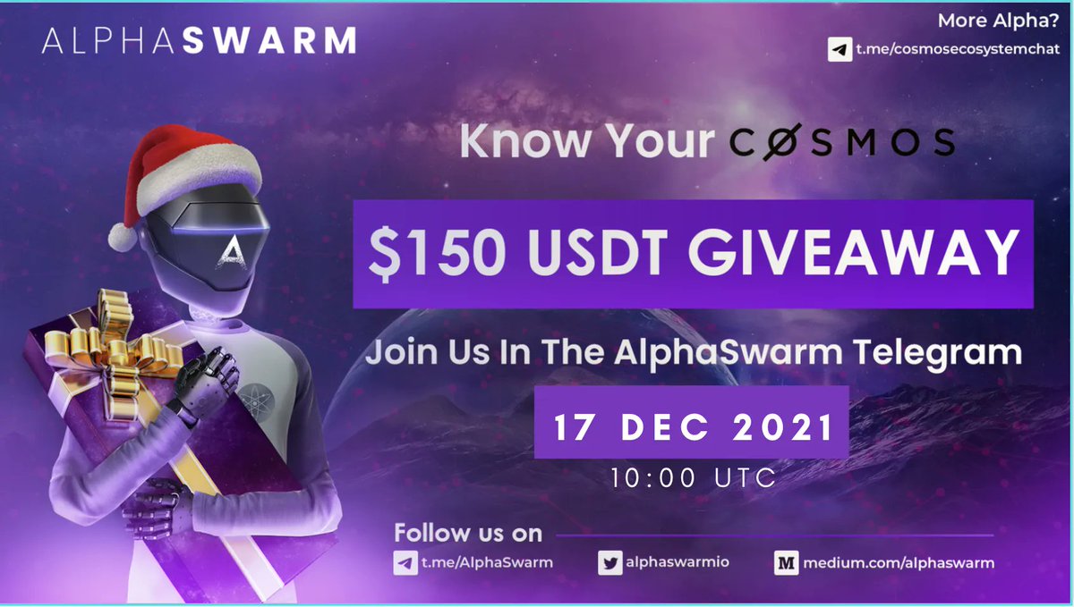 CosmosEcoChat's tweet photo. Think you know #Cosmos enough?

@alphaswarmio will be having a Cosmos Quiz Contest on December 17 (10:00UTC) with a total of 150 USDT each for 2 highest points in the Quiz!

To join:
1. Follow @CosmosEcoChat
2. Join https://t.co/cOZ1iFLtt2

#Cosmos #DeFi #NFT #Giveaway https://t.co/LY5sniq7v2