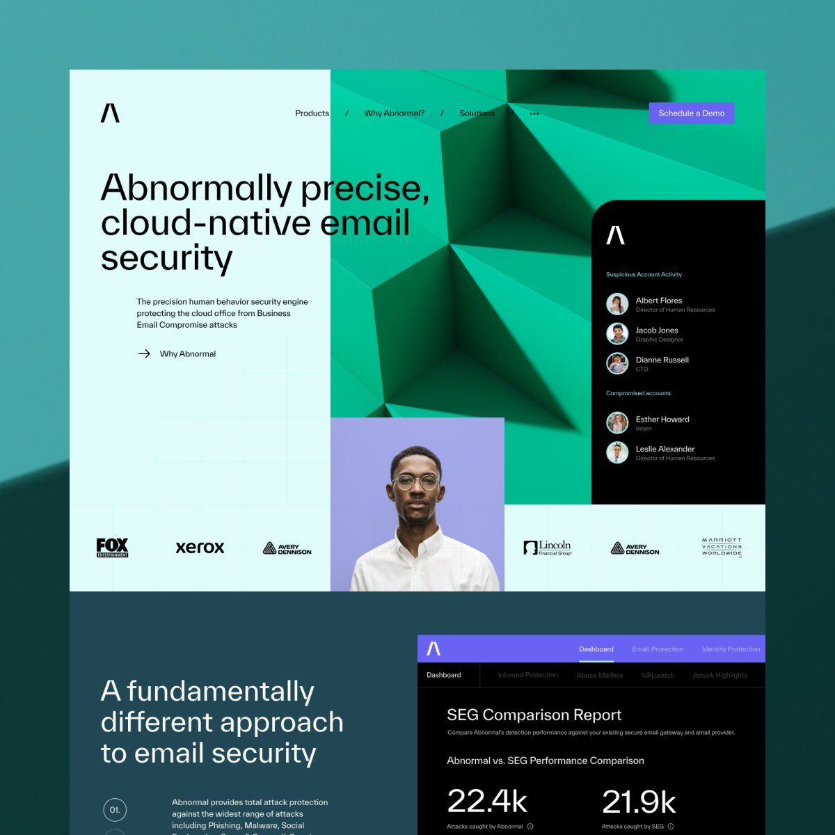 StudioUniforma's tweet photo. Here is one of our early concepts for Abnormal's homepage. Abnormal is the cyber security company protecting modern enterprises from email attacks. https://t.co/8XwVcqXm6k