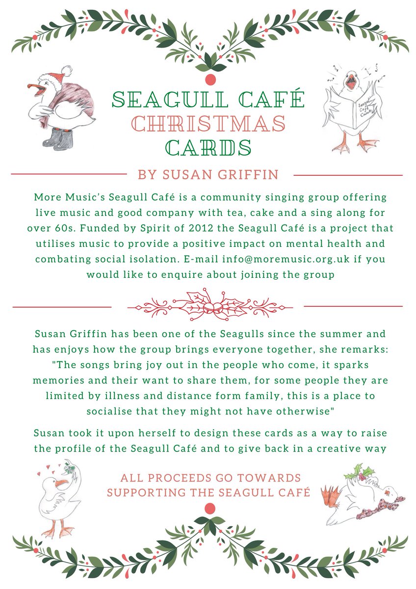MorecambeBHCP's tweet photo. Susan Griffin, a member of the @MoreMusic1 #SeagullCafé community singing group, has designed some #Christmas cards to raise money to support the café. Find out how you can purchase a pack here https://t.co/1WRVotaBG2 #BayICC #BayPCN @AnjiStokes @bay_medical https://t.co/DOXK3Ahqo1