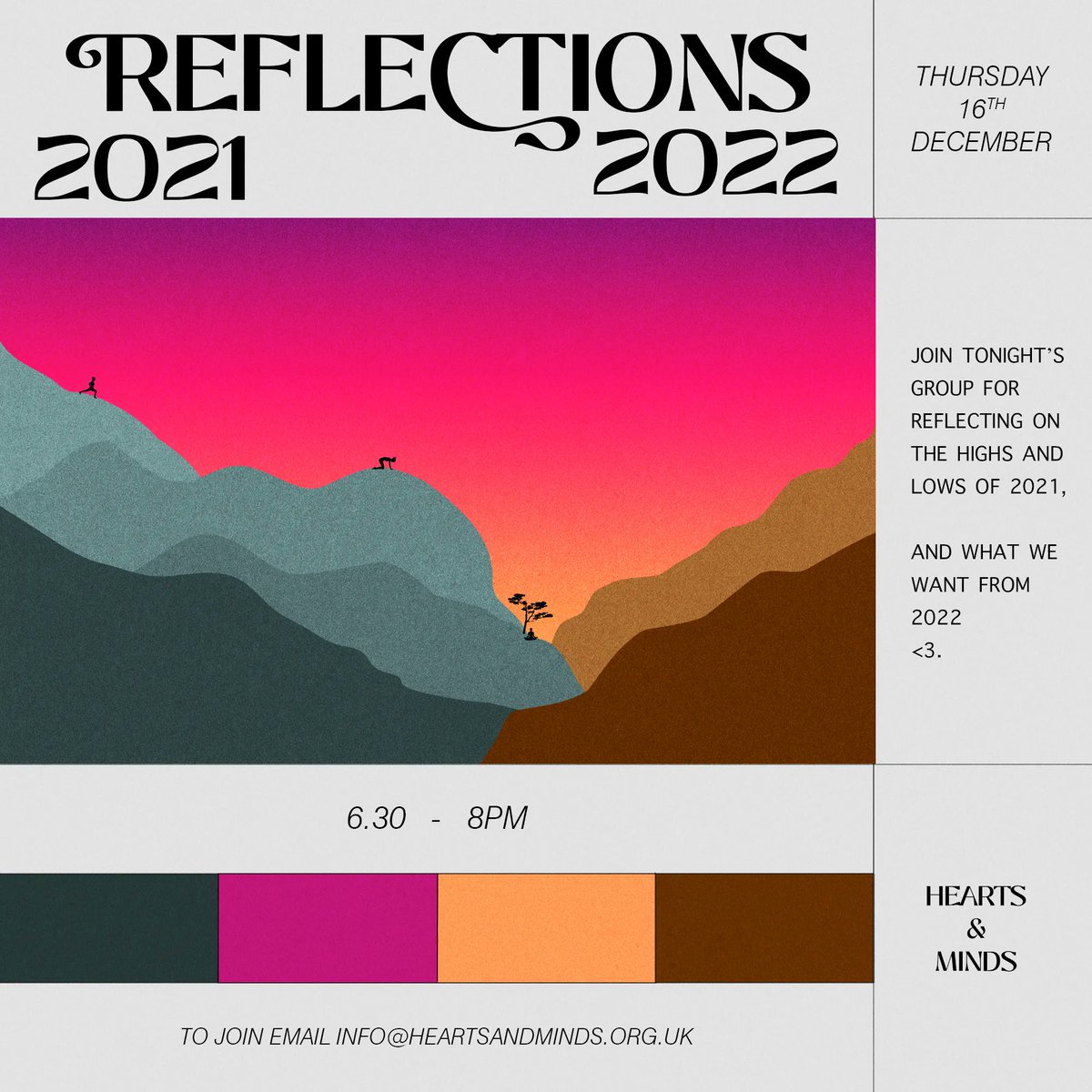 tonight, 6.30 - 8pm! join Jess tonight for a conversation where we take time to reflect and share on the past year and imagine what we want for the next. 🌄🧗🏽‍♂️⛵️⌛️⏳♾