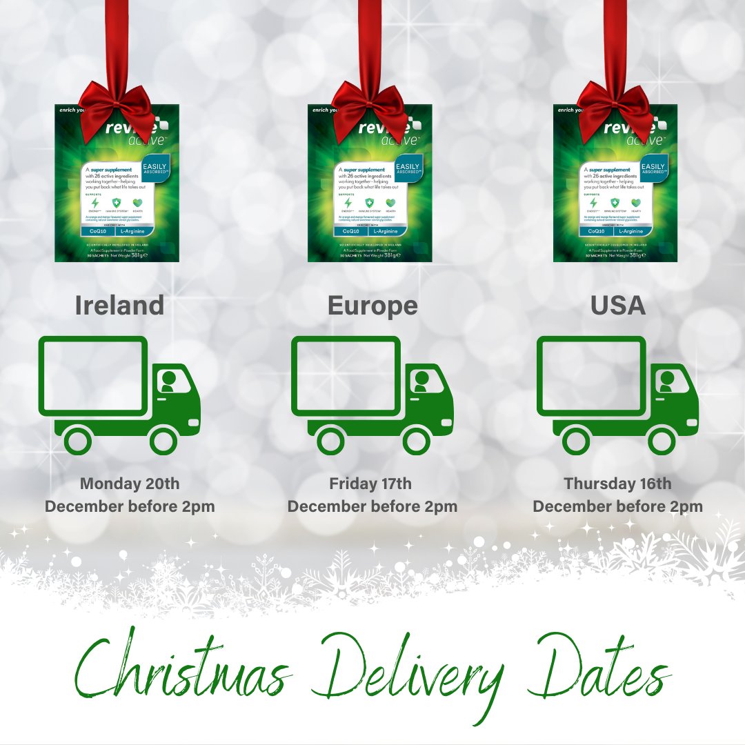 ReviveActive's tweet image. Want to get your Revive Active supplements in before Christmas? 🎅
Check out our cut-off dates below to ensure you're stocked up for the holiday season. 🎄

#ReviveActive #Supersupplement #Christmas #Shipping #HappyChristmas #Health #wellness