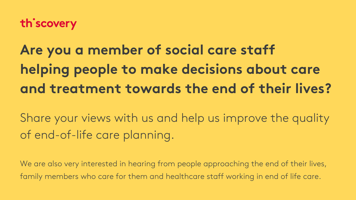 If you are a member of social care staff with experience in end-of-life care, or helping people plan for care at the end of life, we would be very keen to hear from you. Read more: ths.im/3sbxdxk