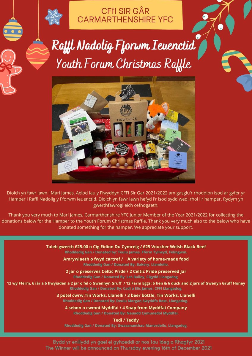 💥Raffl Nadolig / Christmas Raffle💥

Cyfle olaf i archebu tocyn! / Last chance to buy a ticket!

Cysylltwch os am tocyn neu dilynwch y linc isod cyn 3yh: 
Contact if you'd like a ticket or follow the link bellow before 3pm:

eventbrite.co.uk/o/clybiau-ffer…