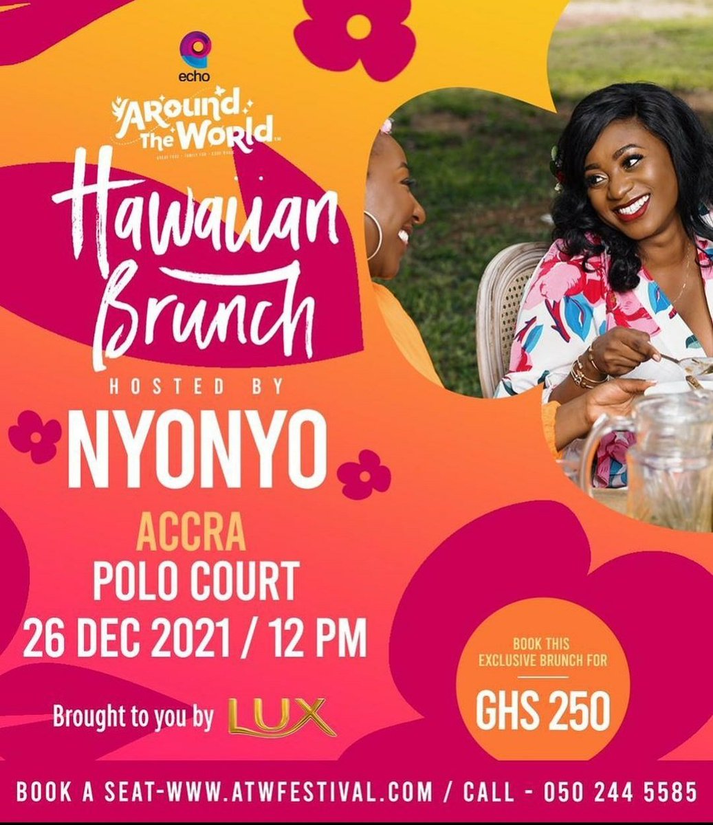 NyoNyogh's tweet photo. Our CEO @ChichiYakubu will be hosting  and serving at the Hawaiian brunch at @TheATWFestival on 26th December at the Accra Polo Court on. There will be lots of food to eat and drink. Visit https://t.co/aNGI2Ux1ts or call 0502445585 to book your seat
#ATWFestival #Nyonyo https://t.co/H89ze1M4wN