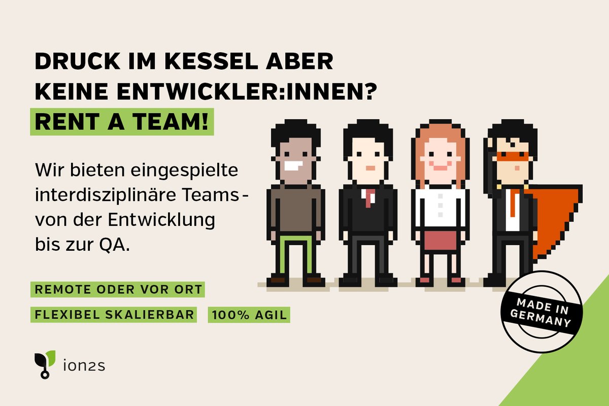 Die Planung Ihres digitalen Produkts steht, es bedarf jedoch noch eines kompetenten Teams für dessen Umsetzung? Wir schaffen Abhilfe - ab sofort und auf Ihre Bedürfnisse abgestimmt.

Nähere Informationen und Kontaktaufnahme unter: bit.ly/agile-teams-io…

#agileteams