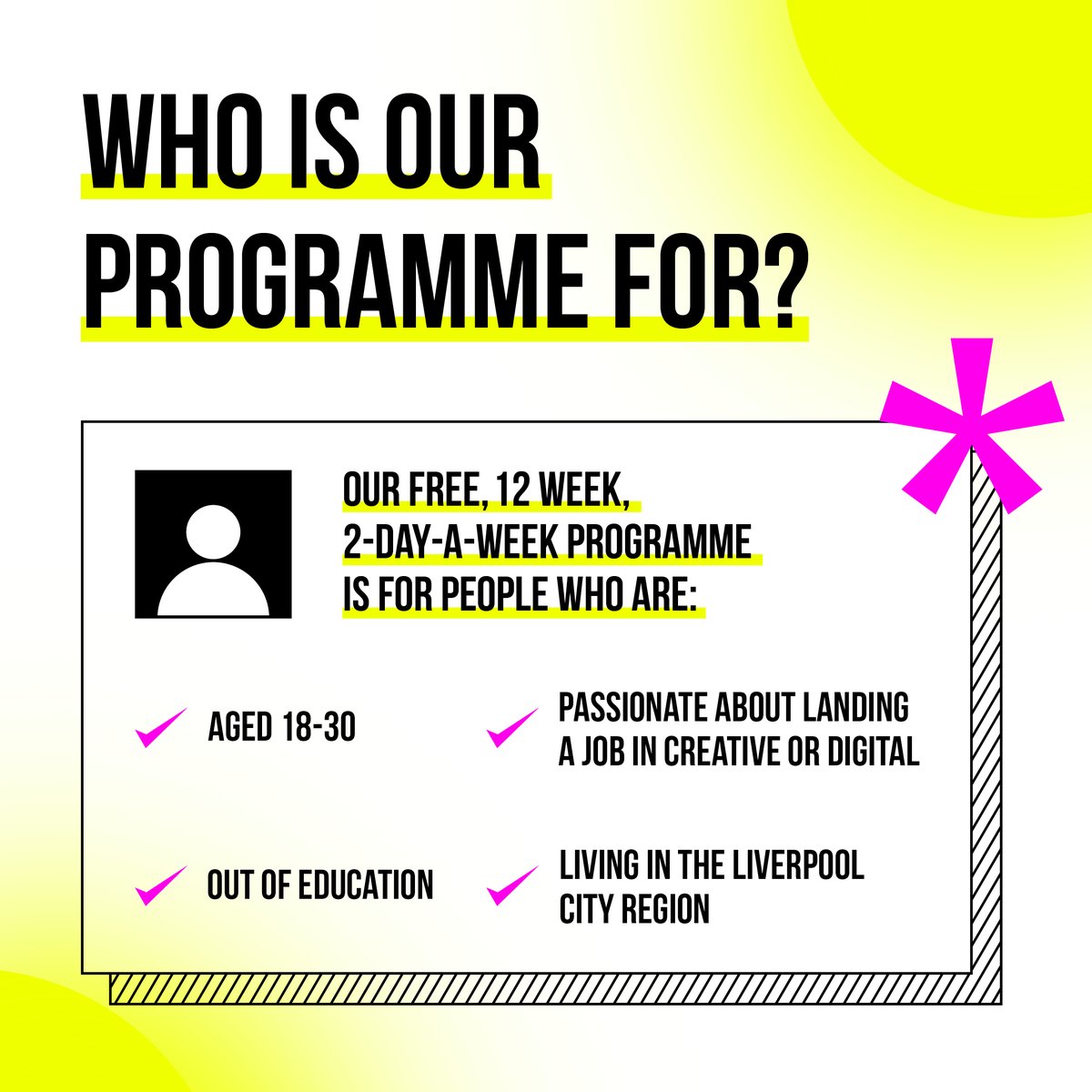 ❗️APPLICATIONS OPEN❗️

Wondering if our programme is for you? The checklist below tells you all you need to know about the criteria for applying. So if it’s for you, apply now for a January start through the link in our bio!

 Don’t miss out! ⭐️