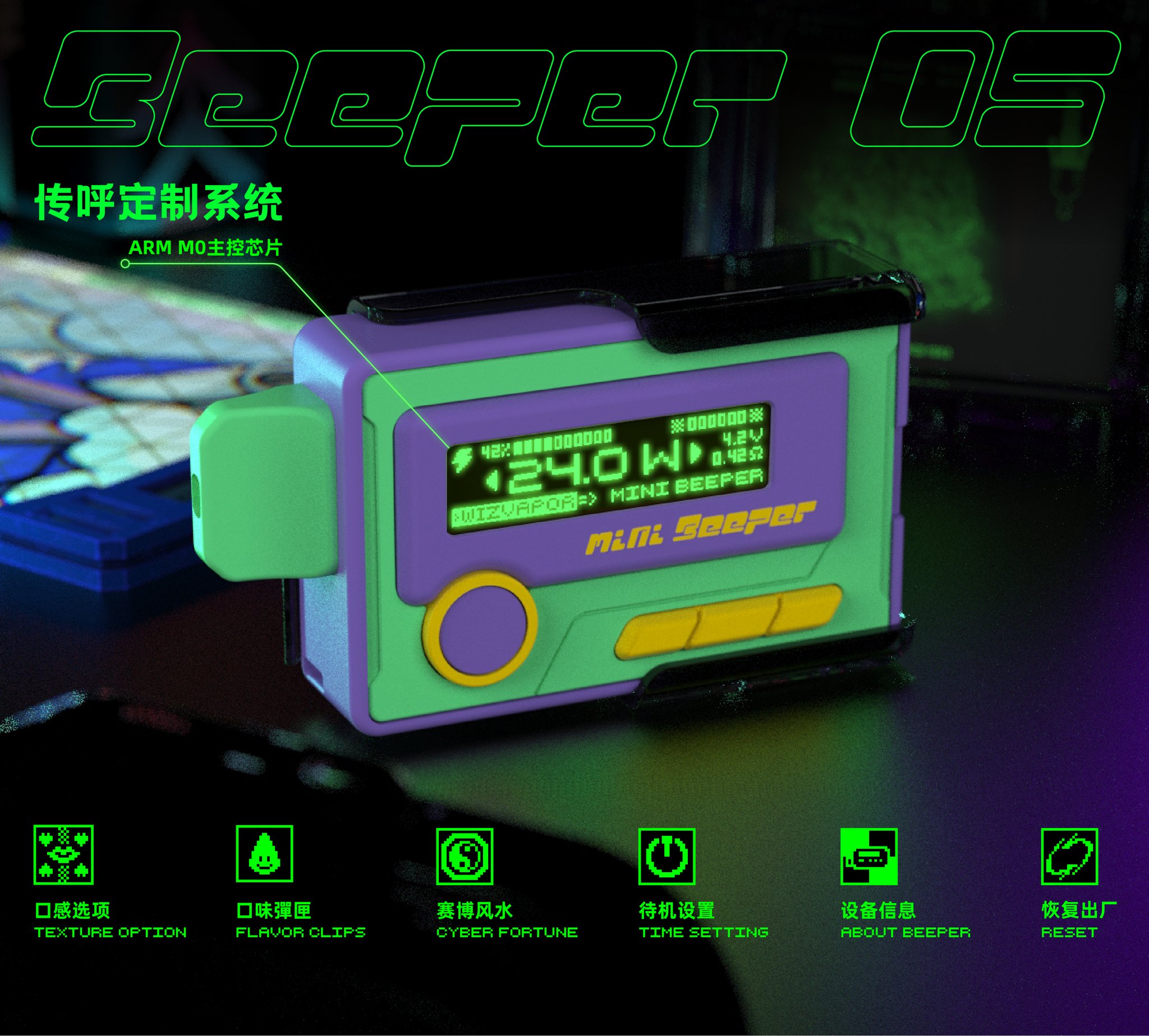 Twitter 上的Wizvapor："Mini Beeper 傳呼機即將各地發售Refillable Pod Kit📟 ARM Chip Beeper OS for Vaper 6 color options, and panels, stickers for DIY. 1.7” OLED screen 1200mAh battery