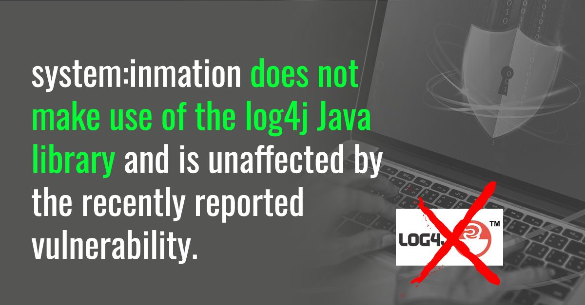 timoinmation's tweet photo. system:inmation does not make use of the log4j Java library and is unaffected by the recently reported vulnerability. If you have any further questions or concerns please contact the inmation Support team (https://t.co/UtLpDo4hTw). #java #log4j #security #vulnerability #hack https://t.co/Q8zC5cf9rx