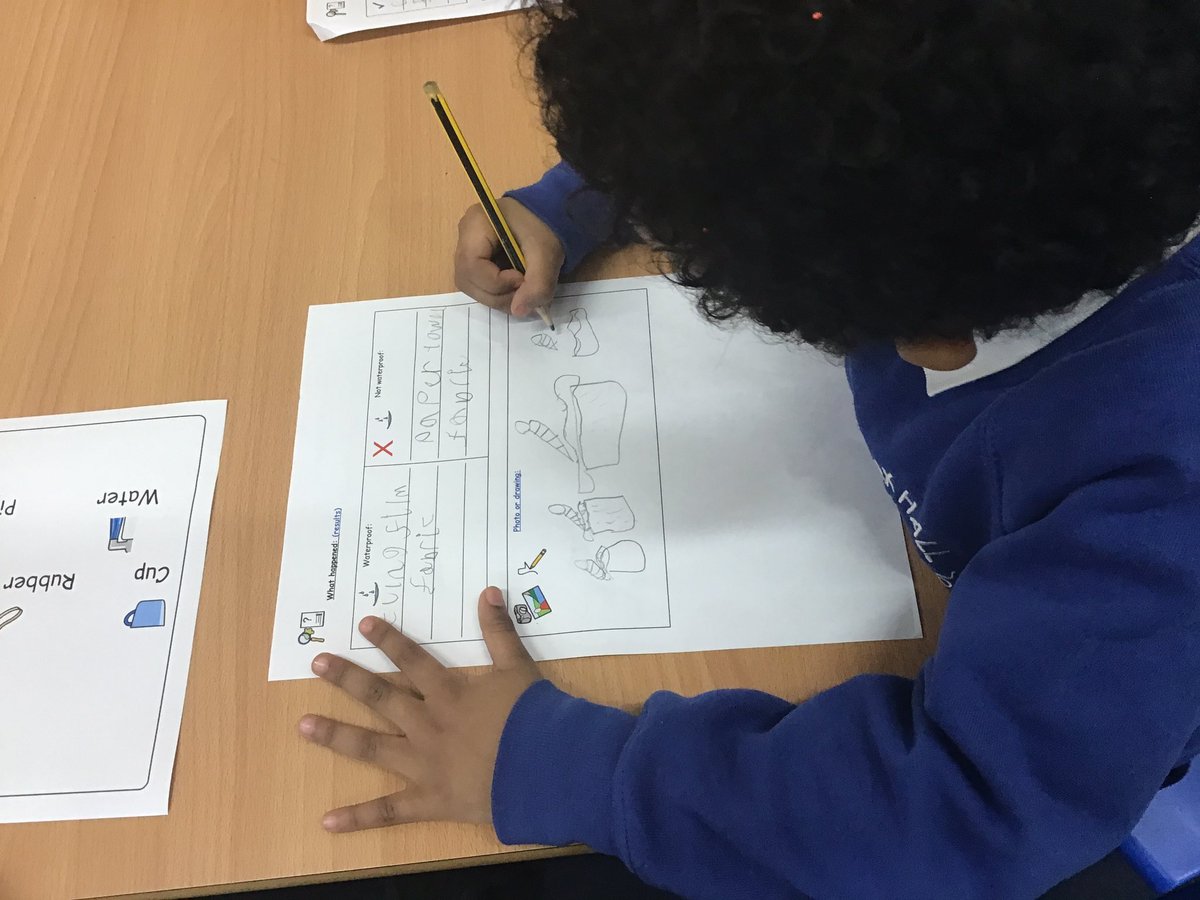 LarkHallPrimary's tweet photo. Year 1 looked at our waterproof experiment again, but this time we wrote the results, the equipment list and drew a picture of the experiment  #lhsteam #steamweek #lhstu #lhputney #lhwandsworth https://t.co/OJZjNiFdMk