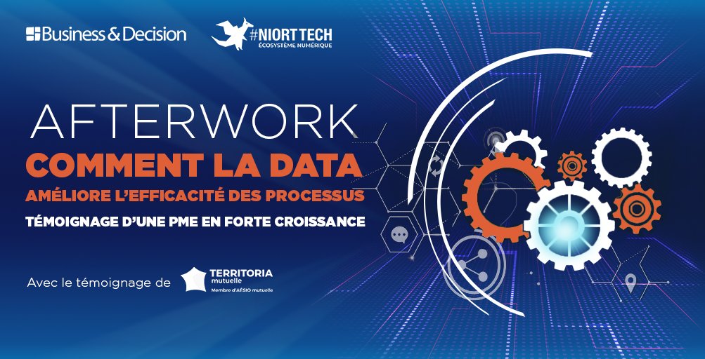 📊 Afterwork "Comment la data améliore l'efficacité des processus" le mardi 18 janvier 2022 à Niort TECH, avec <a href="/ErJosse/">Erwan JOSSE</a> de <a href="/BD_Group/">Business & Decision</a> et Bastien Philippe de @TERRITORIA_MUT. bit.ly/afterwork-data…