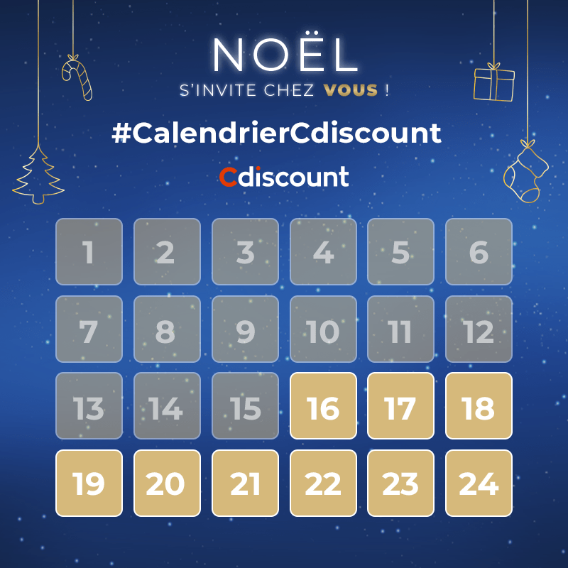 Cdiscount's tweet photo. 🎁 #Concours - Calendrier de l'Avent

🎄 Tente de remporter le cadeau qui se cache derrière la case n°16 !

Pour tenter ta chance : 
🔸 RT + Follow
🔹 Tweet avec la case du jour + #CalendrierCdiscount

⏰ TAS 17/12 https://t.co/hF563PIF3y
