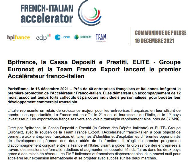 Pedro__Novo's tweet photo. Un démarrage très fort pour la #TeamFranceExport en Italie! Près de 40 #entreprises 🇫🇷 &amp; 🇮🇹 ont rejoint cette 1ère promotion de l'#Accélérateur Franco-italien!
Nos objectifs: la #croissance de nos entreprises et de nos relations commerciales historiques
➡ https://t.co/cJPnRmQeoZ https://t.co/FrkgVi4oWs