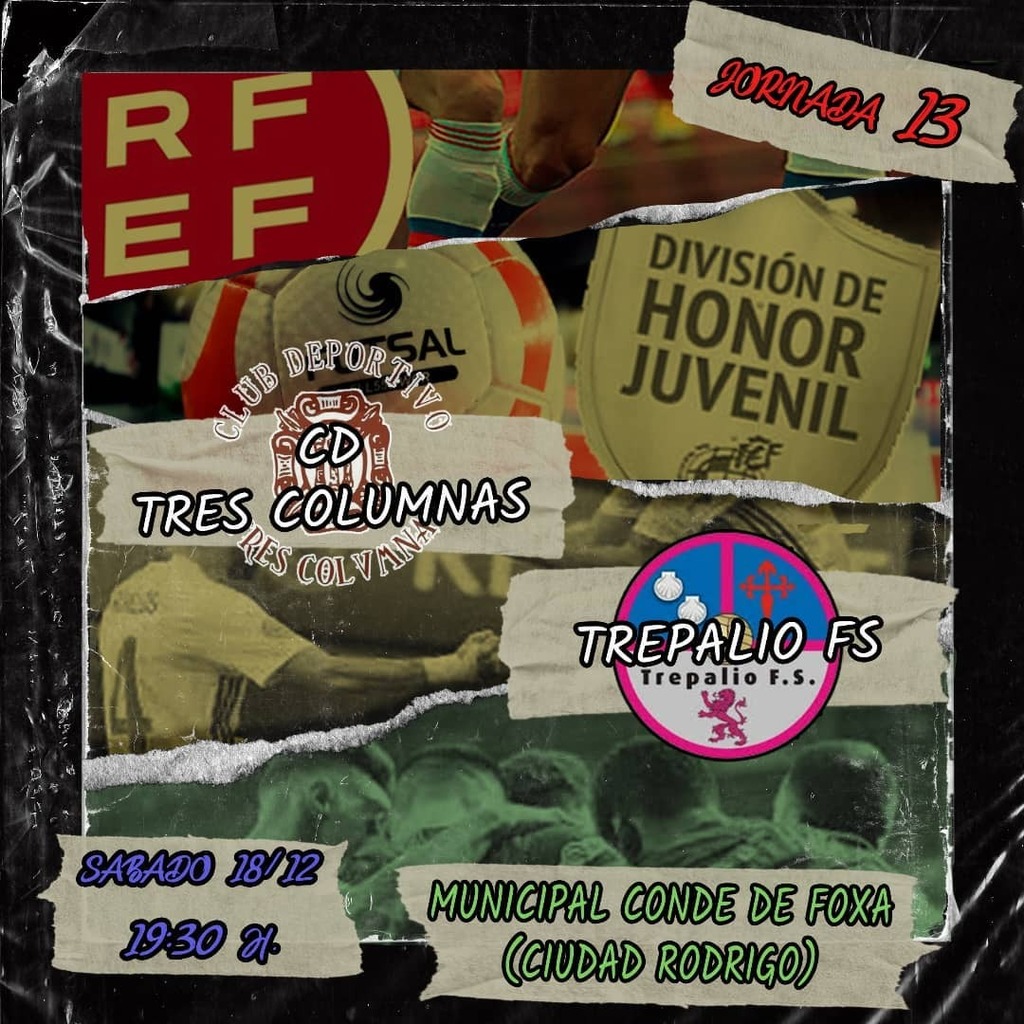 🏆 DIVISIÓN DE HONOR JUVENIL

⚽ <a href="/trescolumnascd/">CD Tres Columnas</a> 🆚 <a href="/trepaliofs/">Trepalio León Sala</a> 

🖊️ Importante diferencia en la tabla entre mirobriguenses y leoneses que intentarán mitigar los locales en una pista  que no está acostumbrada a presenciar la fuga de puntos que vienen pr… instagr.am/p/CXikiAUjgPZ/