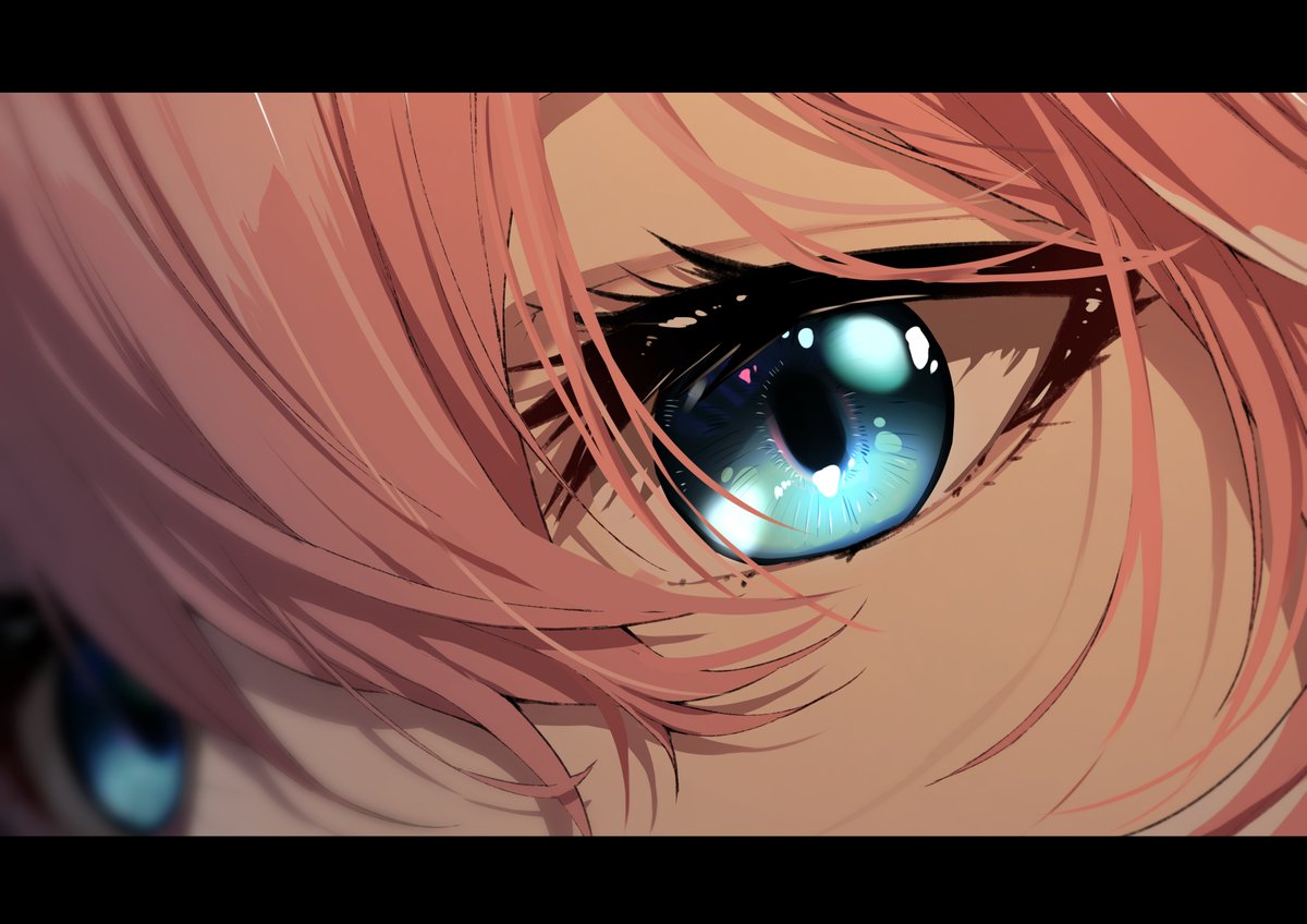 eye focus letterboxed solo 1girl pink hair blue eyes close-up  illustration images