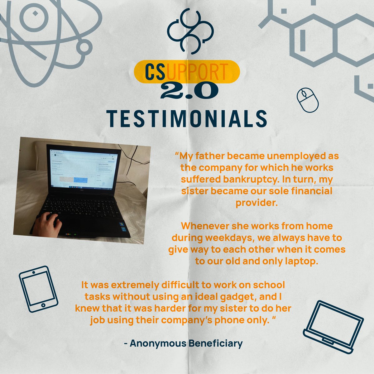 upcssc's tweet photo. With another semester of remote learning, we need each other more than ever to help make accessible, quality education a reality for everyone. Here are testimonies from two CS students, both beneficiaries of CSupport, that reflect the struggles of students amidst this pandemic. https://t.co/0chE5s3Wns