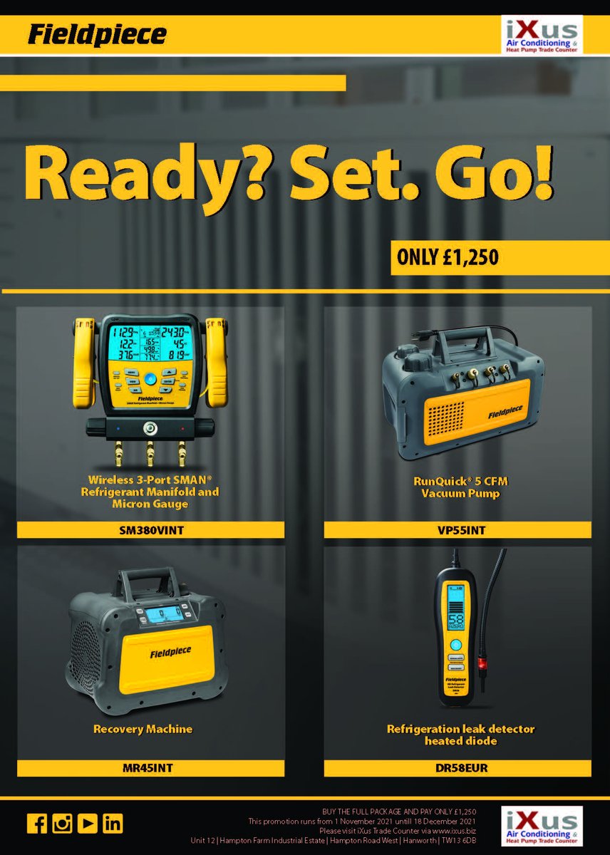 Ending this Friday 17th December 
Fieldpiece Promotion Details. 
2 piece set from for only £550 plus VAT
4 piece set for only £1250 plus VAT
6 piece set for only £1499 plus VAT
#fieldpiece #aircon #heating #cooling #HVAC #tools #promo #airconditioning #engineer #deal #saving