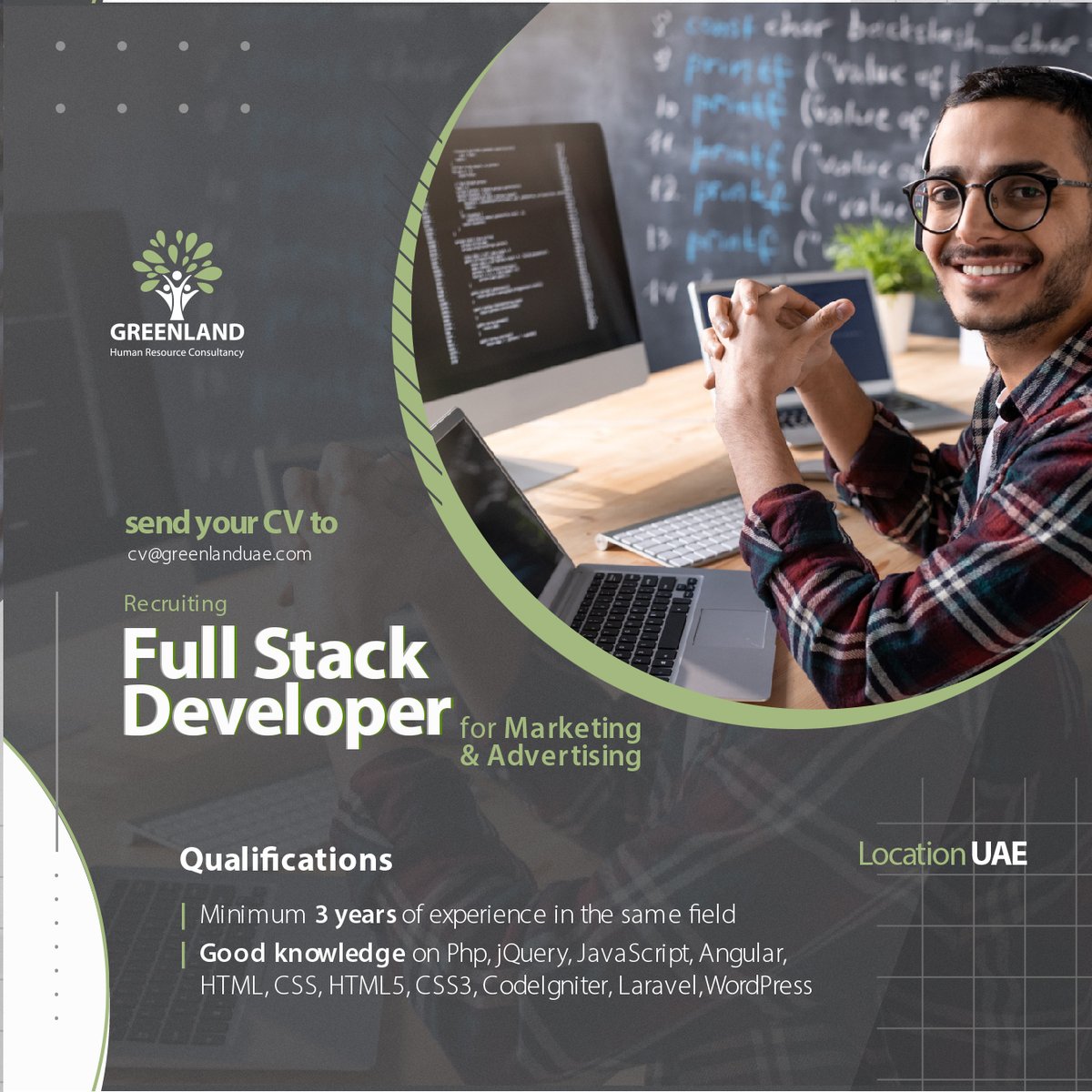 greenlanduae's tweet photo. We are hiring a Full-stack developer for a Marketing &amp; Advertising company in UAE

Please send your CV and portfolio to 📧cv@greenlanduae.com

#GreenlandUAE #JobSearch #Jobs #DubaiJobs #JobHunt #JobSearching #Dubai #UAE #WeAreHiring #ApplyNow #JobSeeker #HiringNow #DubaiJobSearch https://t.co/9YSu63BJ5b