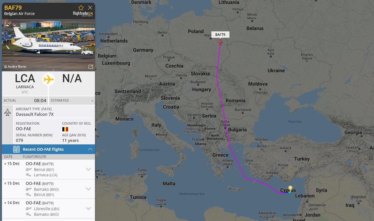 5472_nde's tweet photo. BAF79 #BelgianAF F7X heading towards #Baltic states after trip to #Sahel and #Beirut last few days. 1111z https://t.co/l1kSwrgi4r