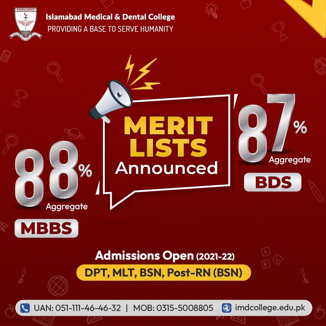imdc51's tweet photo. Wait is finally over!😀 #MeritLists📝 for #MBBS & #BDS announced
@imdc51 family awaits to welcome you
#AdmissionsOpen – #DPT #MLT #BSN #PostRNBSN
#ApplyNow👉admissions@imdcollege.edu.pk
Details & Info | 📞🗒️ UAN: 051-111-46-46-32 | MOB: 0315-5008805 | 🌎 https://t.co/r5rPvePz5t https://t.co/xK07aFi6TL