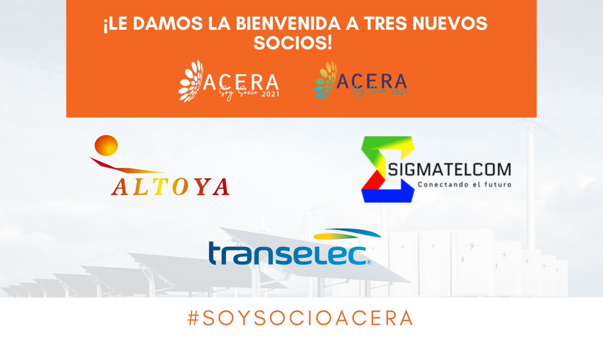 ACERAAG's tweet photo. ¡Nuevos Socios! #Altoya #Sigmatelcom y @Transelec 👏🏽Conoce las nuevas empresas socias de @ACERAAG en la nueva edición del #NewsACERA 🙌🏽 https://t.co/bzH5BXMeb2 @cfinat @analiaenergia @joseolico @PatriciaDarez @man_tagle https://t.co/5GEu9W3xhG