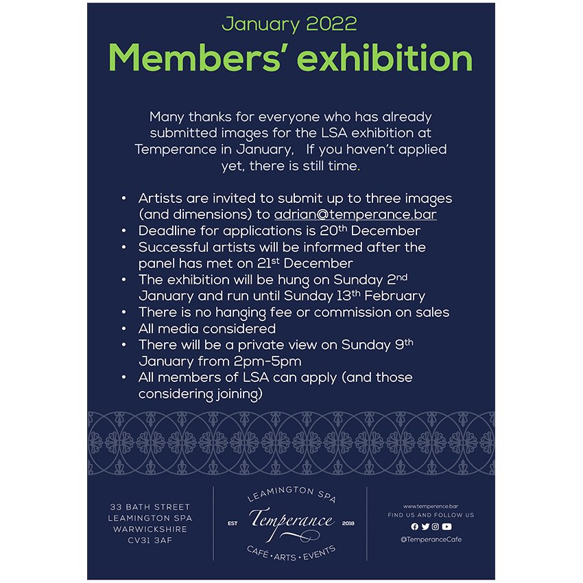 Still time to apply for exhibition!
#exhibition #temperancebar #warwickshireart