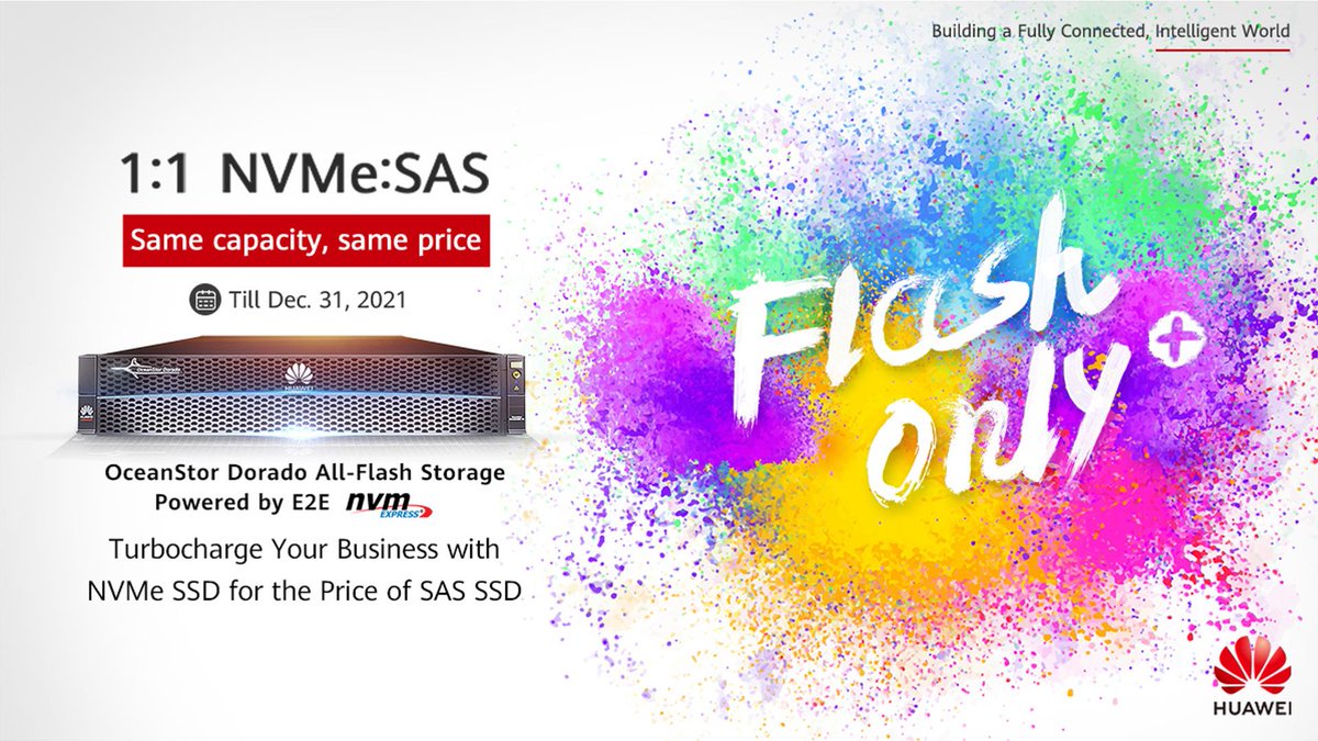 IT_Huawei's tweet photo. Cost concerns putting you off switching to higher performance SSDs? Worry no more. Huawei’s #FlashOnly+ program lets you reap the benefits of NVMe SSDs, for the price of SAS SSDs. Turbocharge your business, for less with #Huawei. https://t.co/qKNbQj2K2F #AllFlashDC4All https://t.co/bxLqVrGt7r