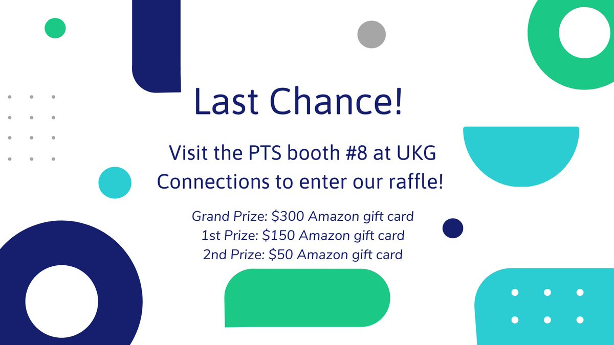 It's the last day to enter our raffle! Stop by booth #8 for your chance to win the grand prize. 🎉🎟️

#UKGConnect #ImplementationPartner #Raffle