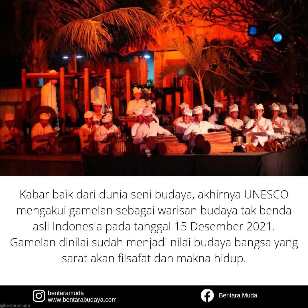 Tahu gak sih? 
15 Desember kemarin, UNESCO baru saja mengakui gamelan Indonesia sebagai warisan budaya dunia tak benda asli Indonesia. Ini merupakan satu kebanggaan kita sebagai bangsa Indonesia untuk terus melestarikan dan menjaga budaya kita agar luhur dan lestari.