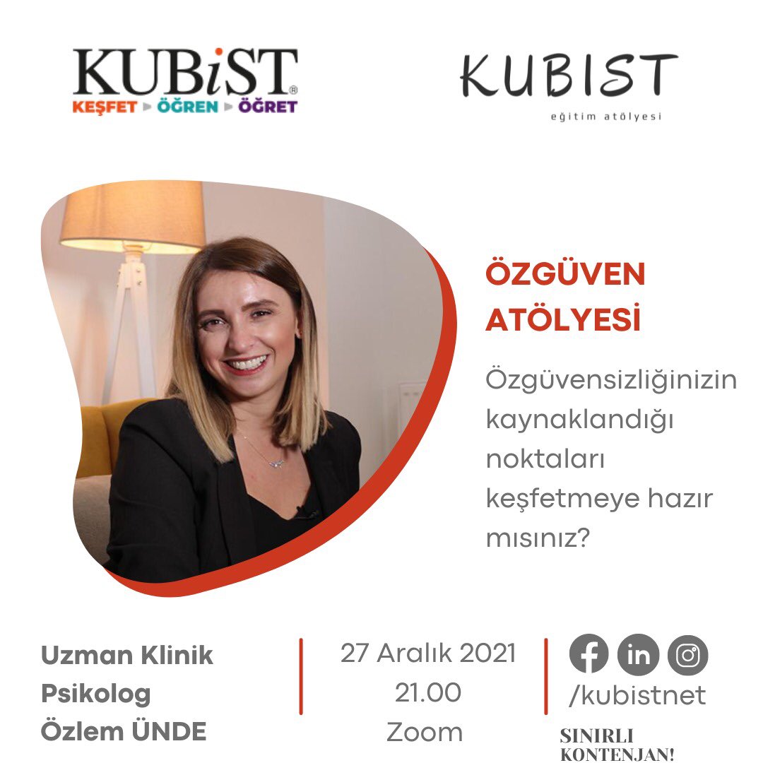 Ücretsiz online eğitim
Detaylar&amp;Biletler👉🏻 kubist.net/event/ozguven-…
#egitim #OnlineEğitim #psikoloji