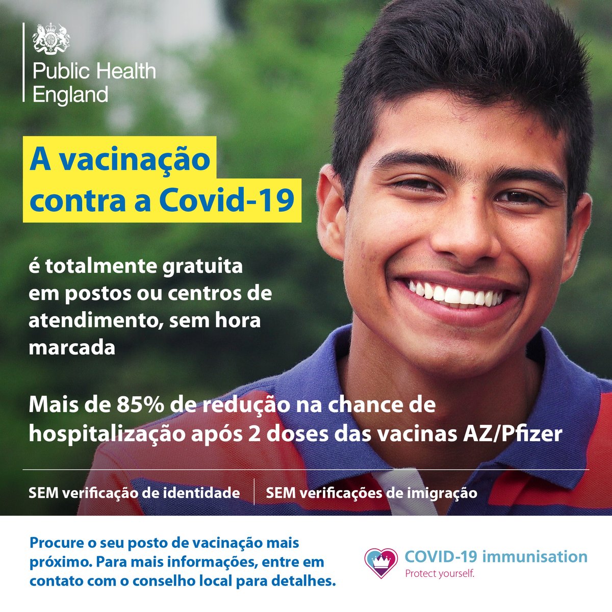 NHSNorthCumbria's tweet photo. Não atrase a vacinação Covid - é totalmente gratuito e não há cheques de identidade ou de imigração.
Visite https://t.co/nXvxJElpZE para obter mais informações e para encontrar o centro de atendimento mais próximo.
(Portuguese)
@MCultureC https://t.co/eq6oHI5paB