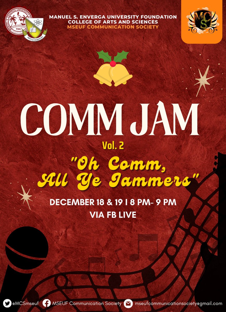 MCSmseuf's tweet photo. Isa ka rin ba sa mga SMP ngayong Pasko? Tapos, you’re too busy for the sem-ender finals week’s exams? 
Don’t worry, MCS got you covered because MCS COMM JAM is back! We invite you to our two-part jamming nights to destress before and after your exams 💯 https://t.co/5pN19xlZmN