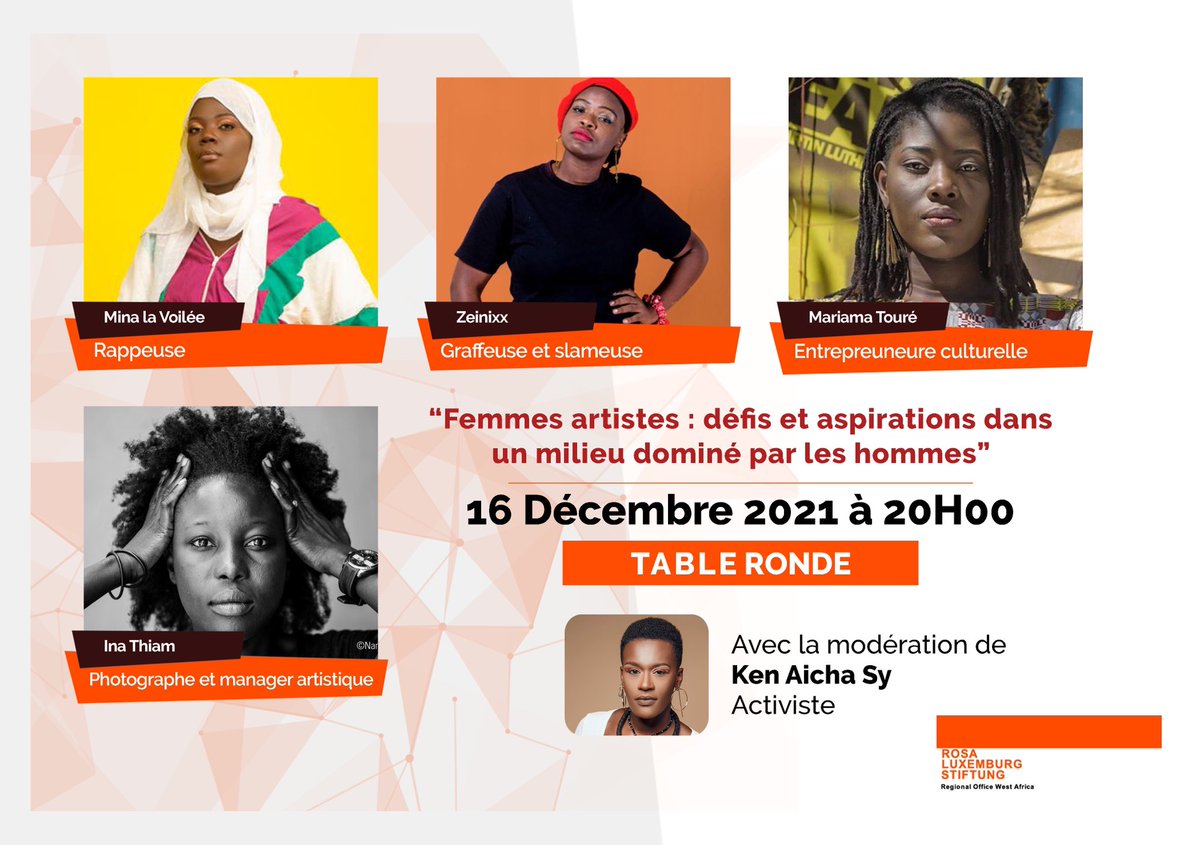 Ce soir nous avons une conversation sur “ les défis et aspirations des femmes artistes dans un milieu dominé par les hommes “ .
@INAMakosi <a href="/Zeinixx/">First Lady 🇸🇳</a> @MariamaTouré @Minalavoilee 

Le lien de l’évènement : fb.me/e/5NSWwnd37

“Faisons entendre nos voix “ 
#AkyaSy