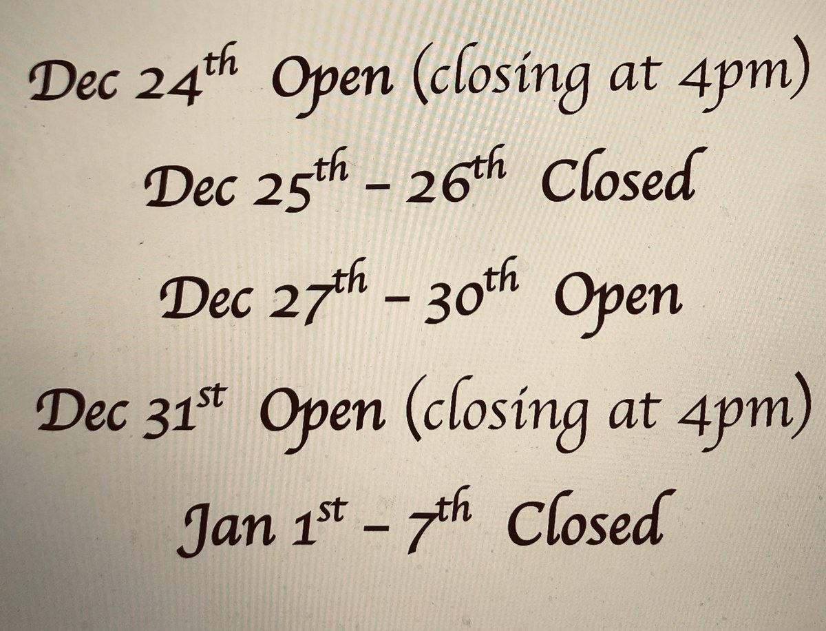 Our Christmas and New Year Opening Times