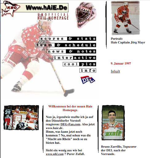 foppa21's tweet photo. In 1996 I built a small fan website for the local ice hockey club here in Cologne. Domain names were still widely available and so I chose https://t.co/jfdoxuOCew. 
The design was a rip-off of https://t.co/hRZ1AJGtDa, built in pure HTML using table based layout. What a beauty 😍 https://t.co/DC0qtYsHc7
