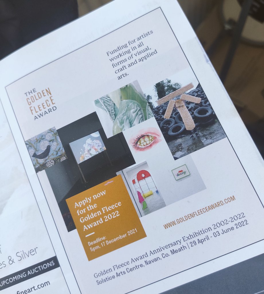 GFAward's tweet photo. Have you seen our ad in the current edition of the Irish Arts Review? 👀
Entries for the Golden Fleece Award 2022 close at 5pm tomorrow, 17 December!
💛🐏
...
#GFAward2022 #deadline #Irishart #Irishcraftanddesign https://t.co/GGNNj0tKxi