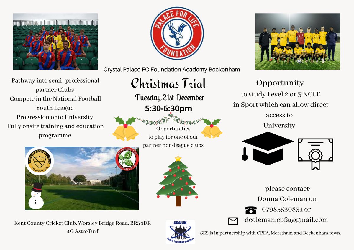 palace_academy's tweet photo. Christmas trials with #CPFAbeckenham! come and see if you've got what it takes... #Christmas #football #footballacademy #footballtrials #southlondonfootball #becomeapro  #footballtime #KCCC https://t.co/kMST4mpuQ0