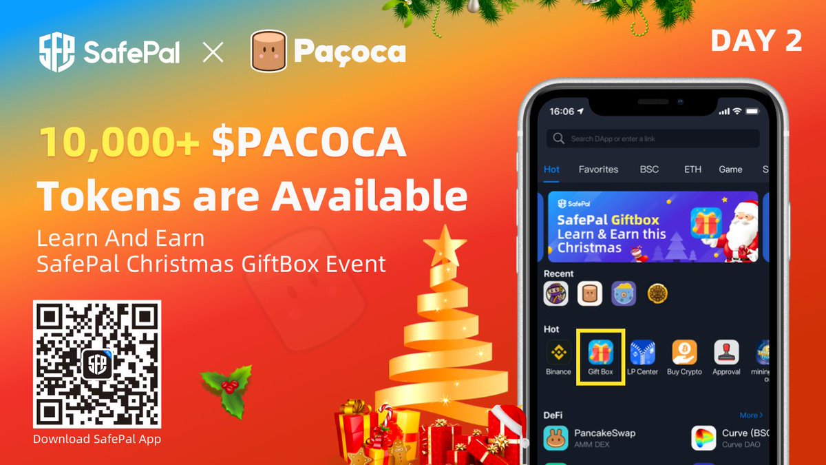Day 2⃣ of <a href="/safepal/"></a> Christmas Giftbox Learn &amp; Earn has begun 🎁

Introducing <a href="/pacoca_io/">Paçoca #DeFi</a> a multichain portfolio manager, automated yield optimizer &amp; dex aggregator

🔽More info on <a href="/safepal/"></a> Giftbox 
blog.safepal.io/introducing-sa…

📱Download <a href="/safepal/"></a> App Today 
safepal.io/download