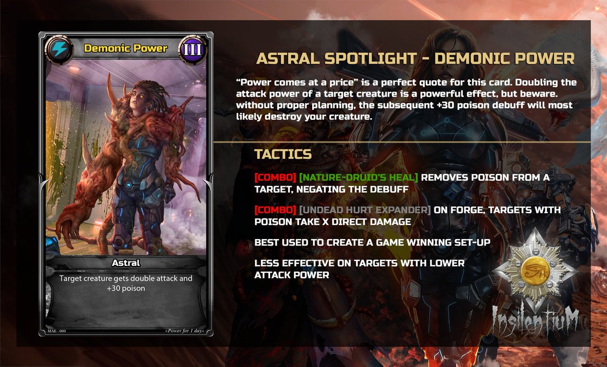 We're looking at the Astral spell, Demonic Power. A card that epitomizes the saying "power comes with a price".
#insilentium #ccg #indiedev #mobilegame #Unity #cardgame #AndroidDev #Androidgames #unity3d #indiegame #GooglePlayカード #fantasy #Hearthstone #screenshotsunday