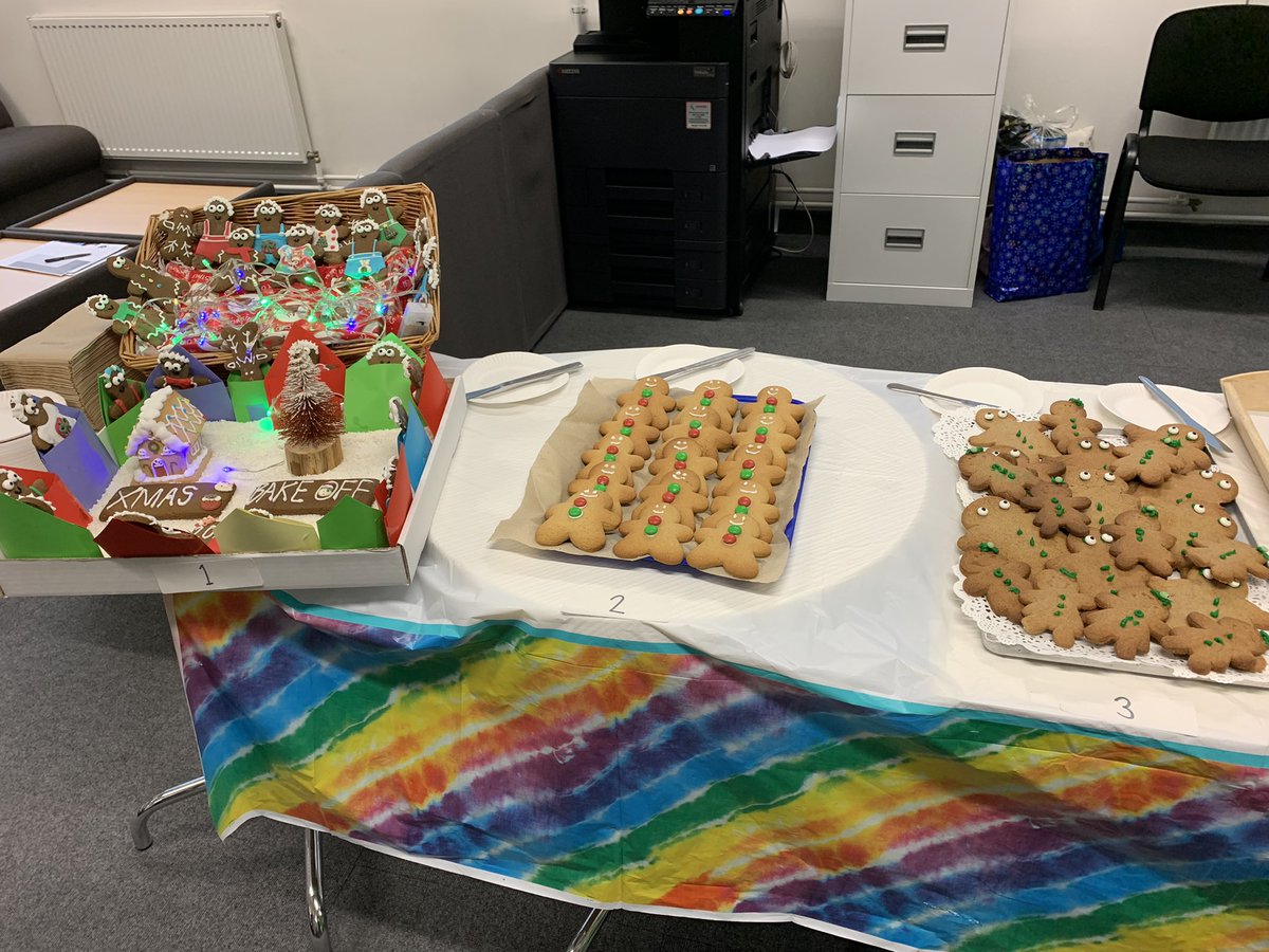 swakeleysschool's tweet photo. A touch of festive cheer with our Christmas Staff Great House Bake Off! Fab entries with top prize to Mrs Basra RP (no 1) 2nd to Mr Green MC (no 7) and 3rd to Mrs Yates JA (no 8).  Congratulations to all and Happy Christmas! https://t.co/JfThaTIqOh