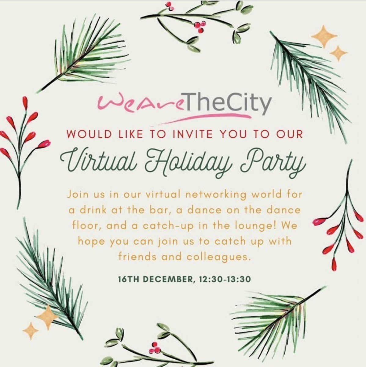 WATC_girl's tweet photo. Join us at 12.30 - 1.30 for @WATC_Updates virtual holiday party - it’s going to be so much fun - https://t.co/FdRNRzXicP (only accessible via a desktop) #networking #virtualdrinks https://t.co/3HMMcukGam