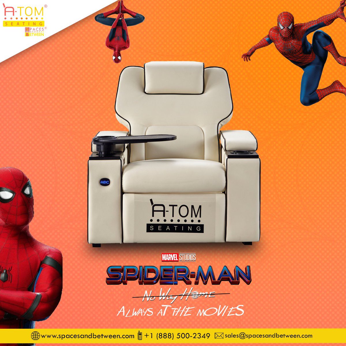 AtomSeating's tweet photo. Enjoy the biggest movie of the year in the best recliners by Atom Seating.

#SpiderMan #SpiderManNoWayHome #NoWayHome #TomHolland #TobyMaguire #InclineToRecline #AtomSeating #Zendaya #MJ #Movies #AtTheMovies #MovieTime #Recliners #CinemaTheatres #CinemasAreBack #BestMovies https://t.co/LF0qLIrSOU