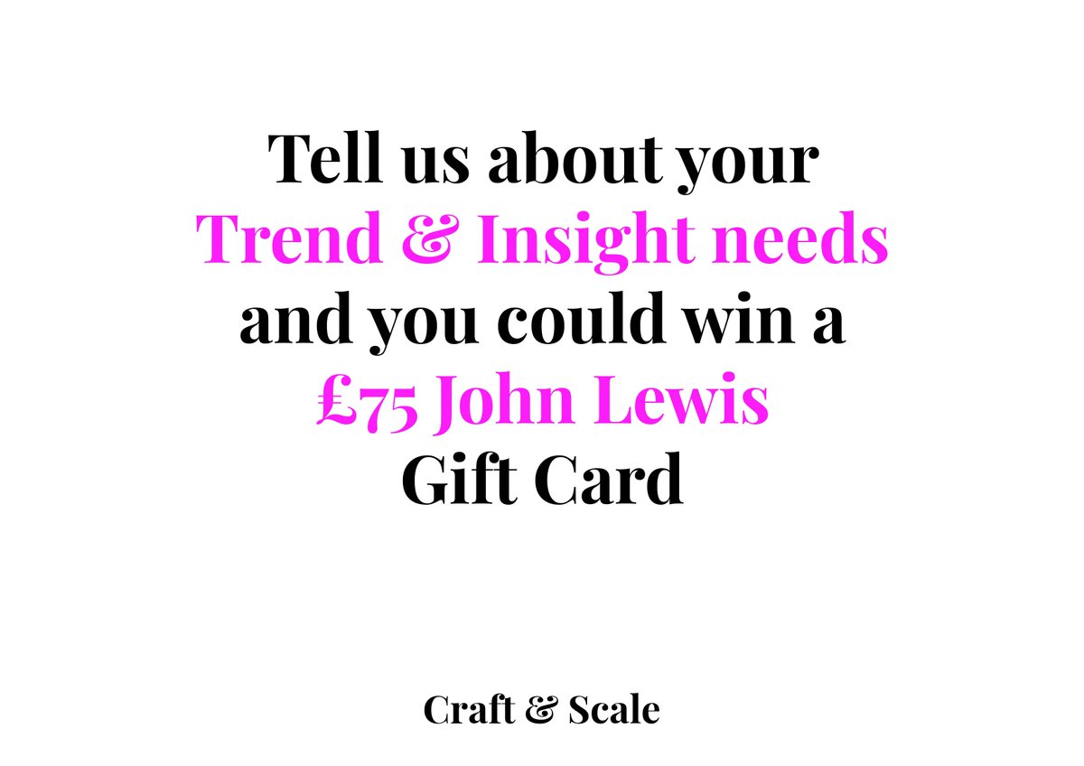 Struggle to keep up with customer or client trends?

Tell us what would make your life easier and gain first access to exciting new content.

Oh, and you could win a £75 John Lewis gift card!😀

Take the short survey here👇
smartsurvey.co.uk/s/CraftandScal…
#trends #trends2022 #insights