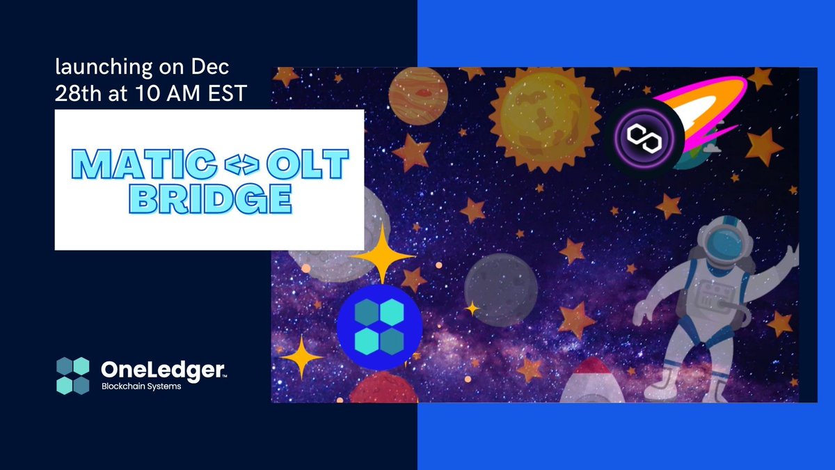OneLedgerTech's tweet photo. OneLedger will launch its $Matic (#Polygon) Bridge on Dec 28th at 10 AM EST 📢
 
It will create a monumental ecosystem of various #blockchains in which users benefit from high throughput and low transaction fees 
 
Who is excited about the new bridge?👇
https://t.co/hYiZOTQJcS https://t.co/b4EjOvbiMj