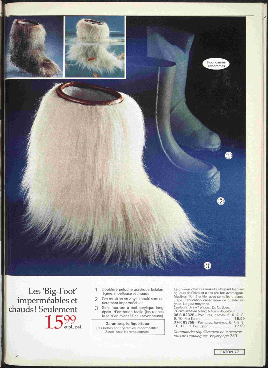 LibraryArchives's tweet photo. Winter fashion #TBT: In the 1970s, you could grab a pair of Bigfoot boots for $15.99, care of your handy #MailOrderCatalogues. Guaranteed waterproof, quality tested in a…fish tank. https://t.co/Tvfmsuza5R