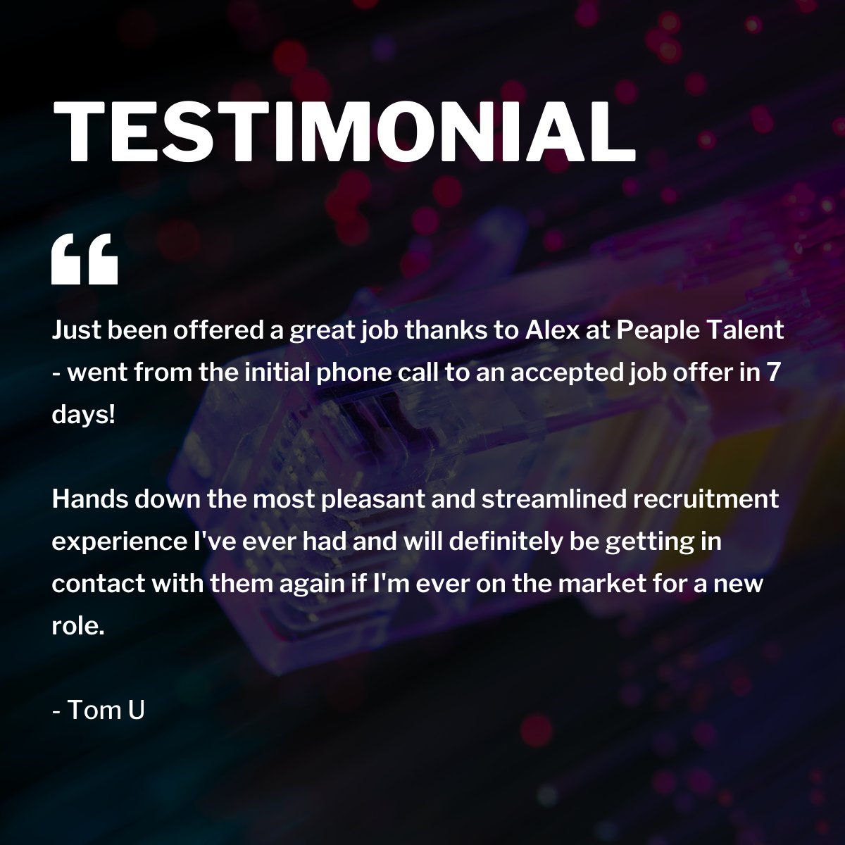 Testimonial 👏

Excellent feedback for Alex!

There is nothing better than knowing you have helped a candidate into a great role...

If you are also on the hunt, or would just like some advice, please do get in touch!⬇️

✉️ hello@peapletalent.com