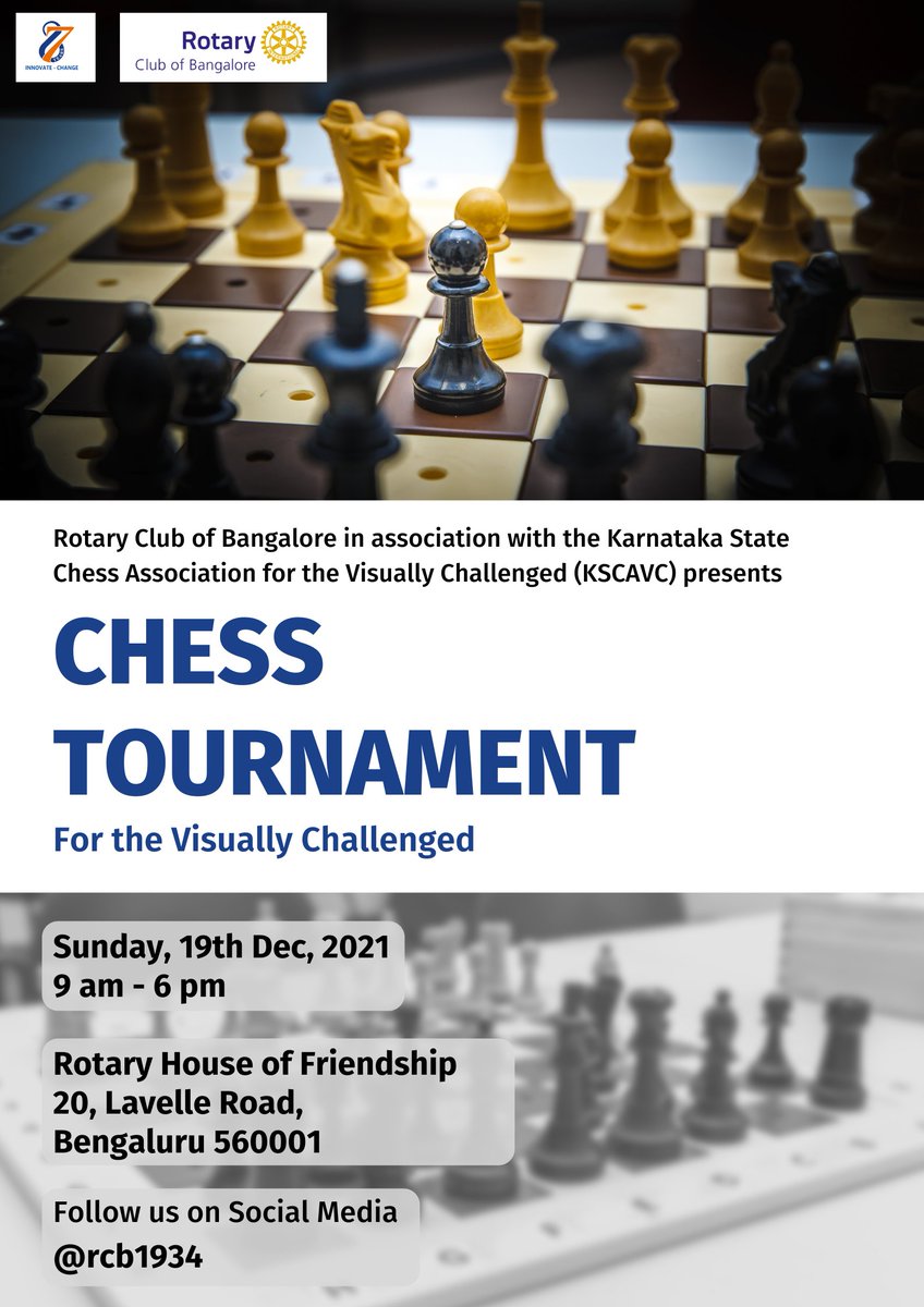 It's not really easy to play #Chess & now imagine how tough it is for the #visuallychallenged! 

Come encourage them on Sunday 19th Dec at #Rotary House of Friendship, #Bengaluru 

In association with Karnataka State Chess Association for Visually Challenged (#KSCAVC)