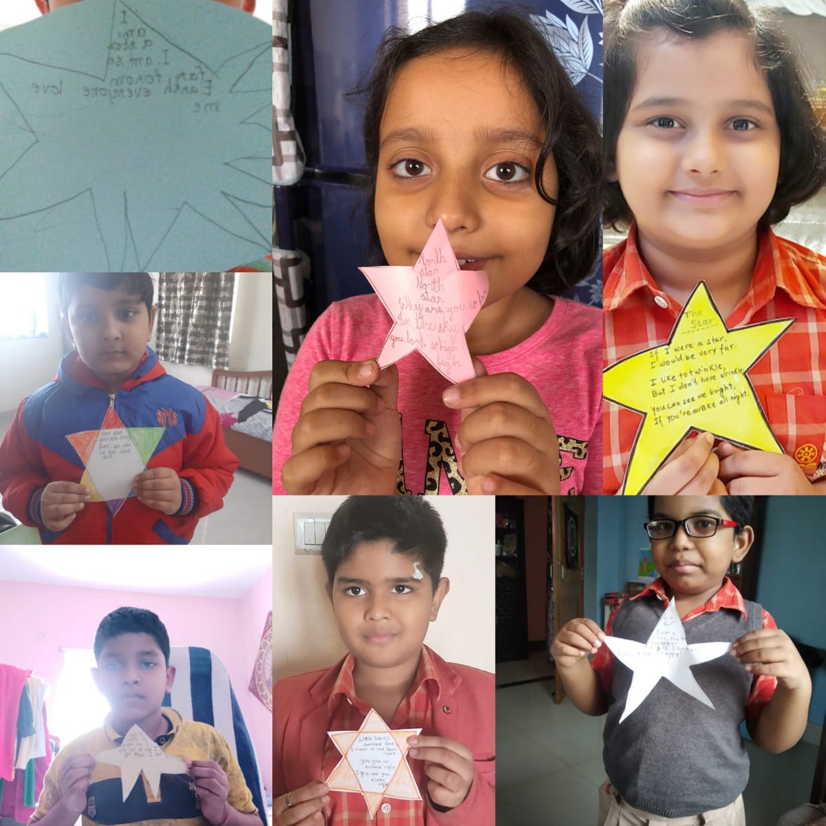 SAI_Edu_In's tweet photo. English - Writing a poem ( The Star )

Poetry is the rhythmical creation of beauty in words. 
Today our SAIoneers framed an amazing poem on "The Star" on star shaped  cutouts made out of A4 size paper. Every child  came up with his/her own poetic skill. 
#funfilledactivity https://t.co/4Bf2JOEgUA