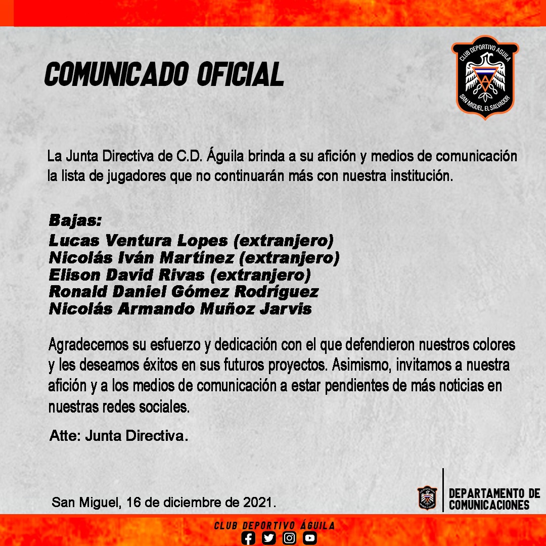 cdaguilaoficial's tweet photo. 🚨COMUNICADO OFICIAL🚨
 🧡🖤🦅📋
 
#Águila #Comunicado https://t.co/uscYguTxDn